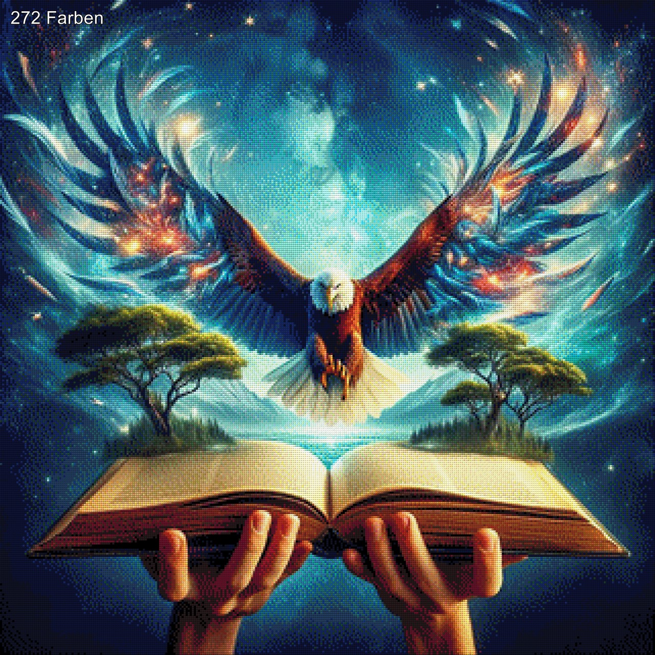 Gedankenflug, Adler liest Buch - Diamond Painting
