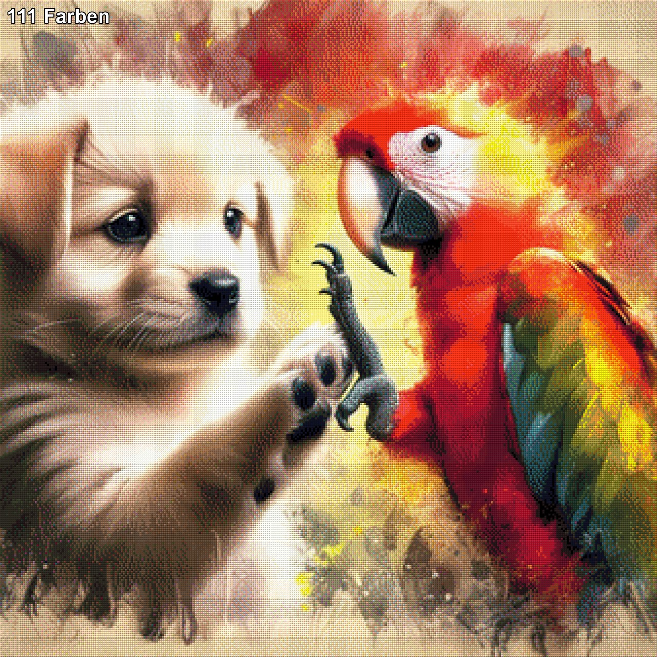 Give me five, Hund mit Papagei - Diamond Painting