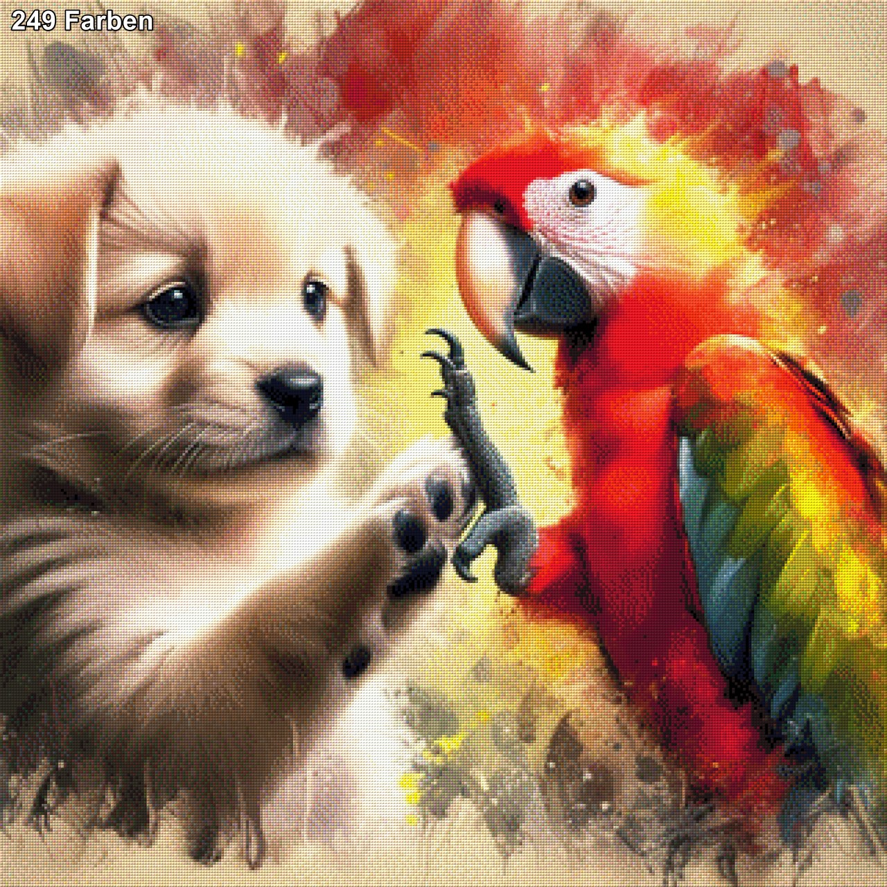 Give me five, Hund mit Papagei - Diamond Painting