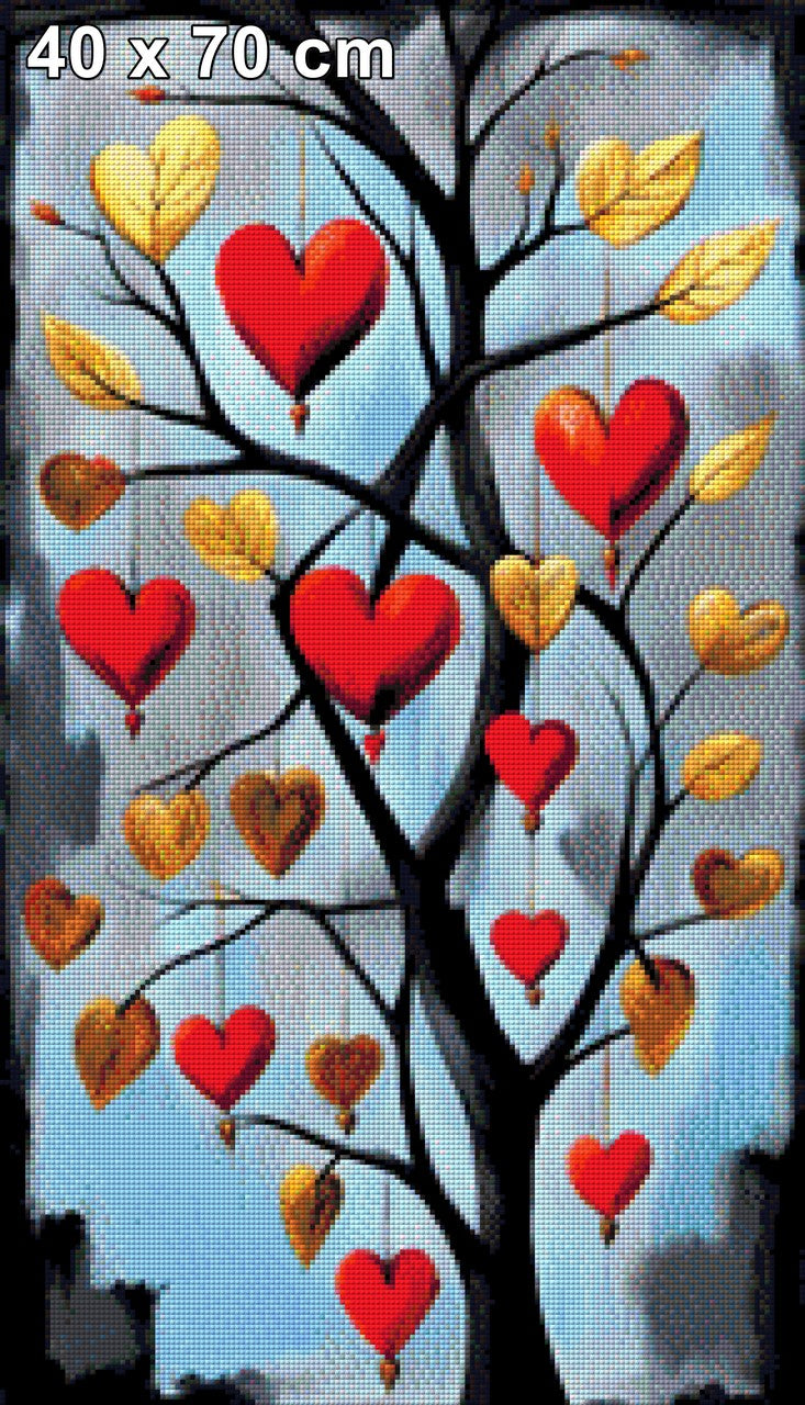 Herzblattbaum, Herzen am Baum - Diamond Painting
