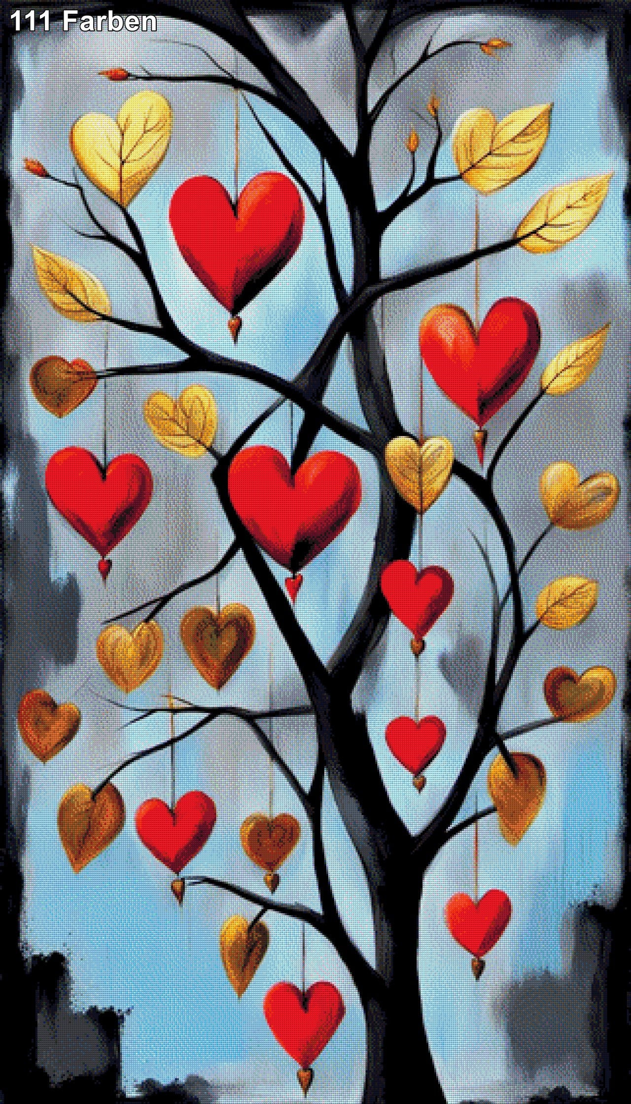 Herzblattbaum, Herzen am Baum - Diamond Painting