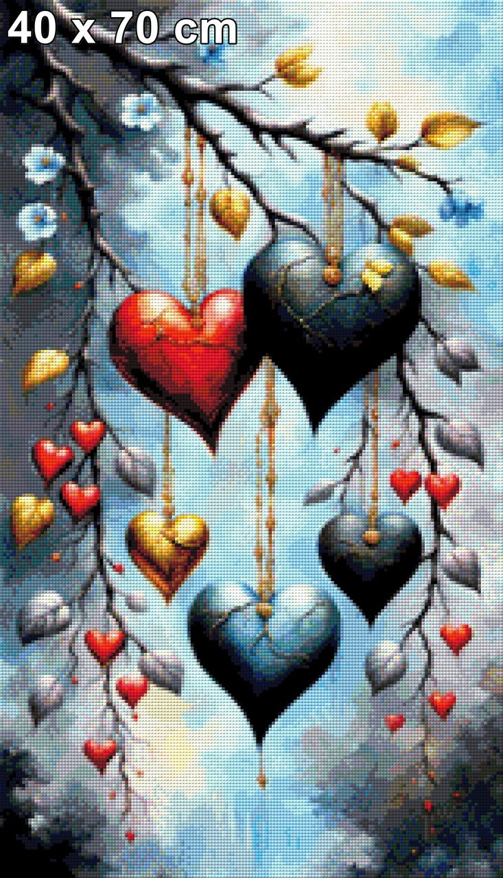 Astpoesie, Herzen am Ast - Diamond Painting