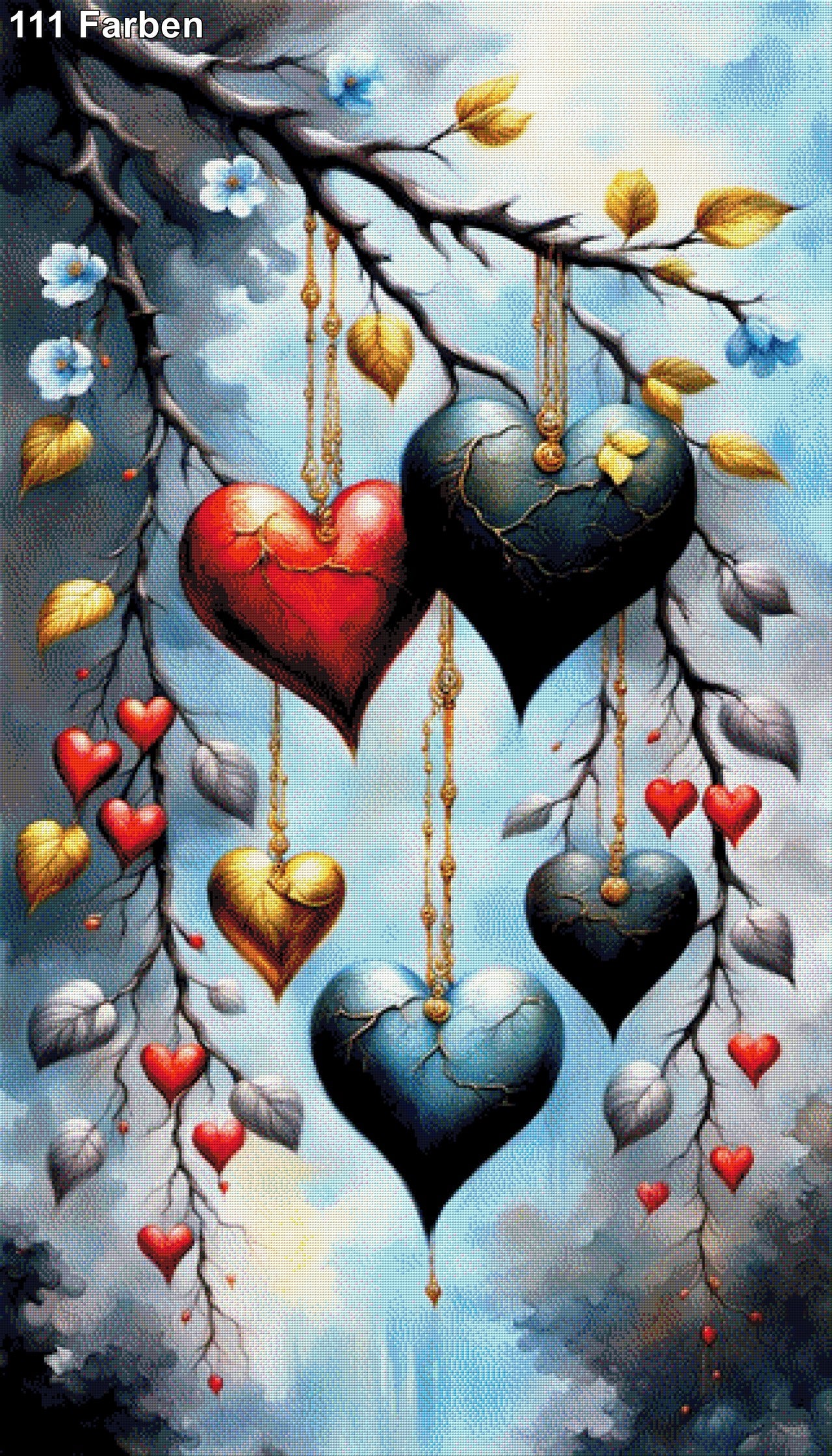 Astpoesie, Herzen am Ast - Diamond Painting