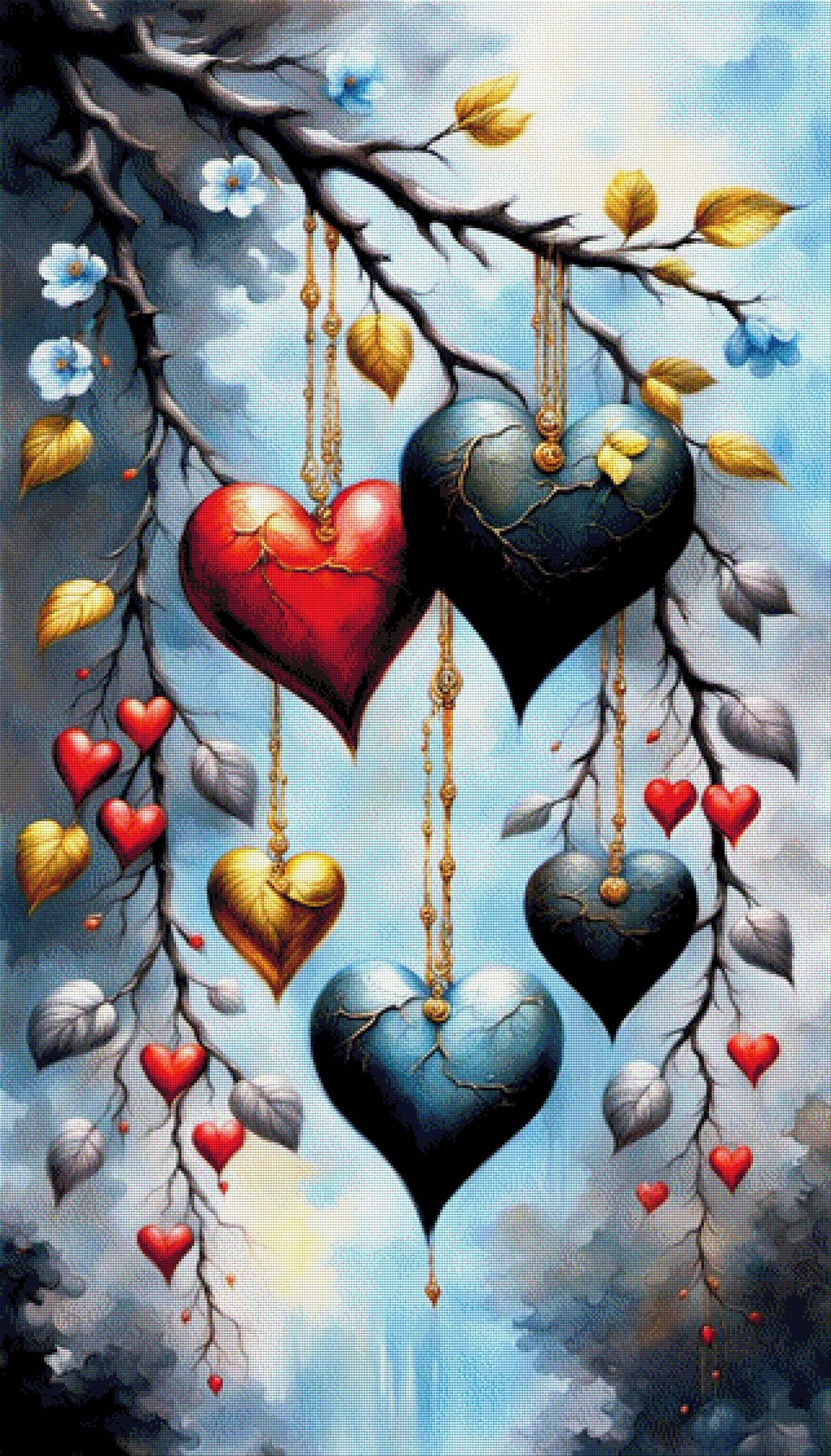 Astpoesie, Herzen am Ast - Diamond Painting