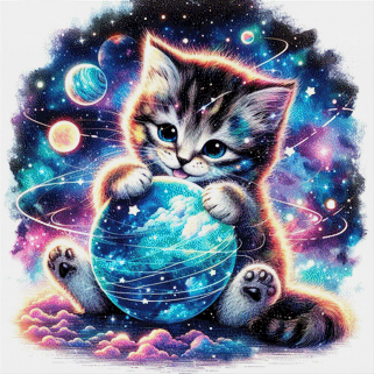 Katze im Universum - Diamond Painting