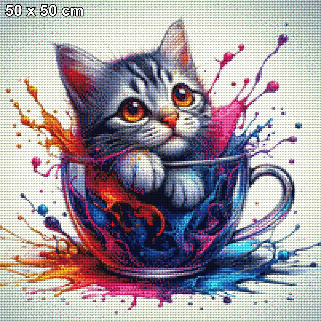 Katze in Tasse Rot - Diamond Painting