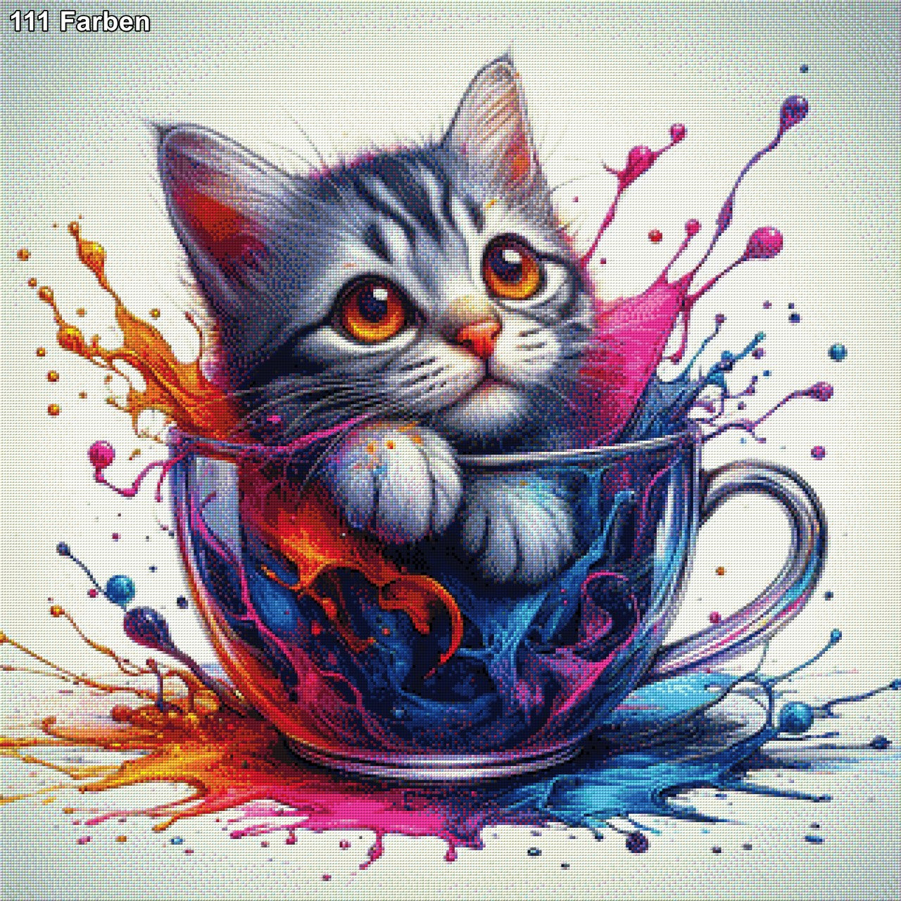 Katze in Tasse Rot - Diamond Painting