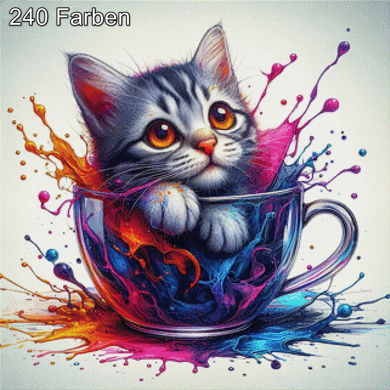 Katze in Tasse Rot - Diamond Painting