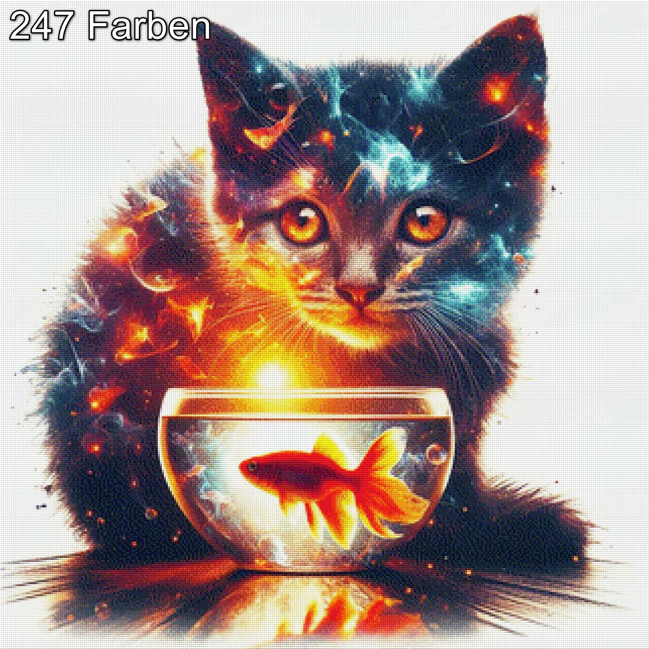 Katze mit Goldfisch - Diamond Painting