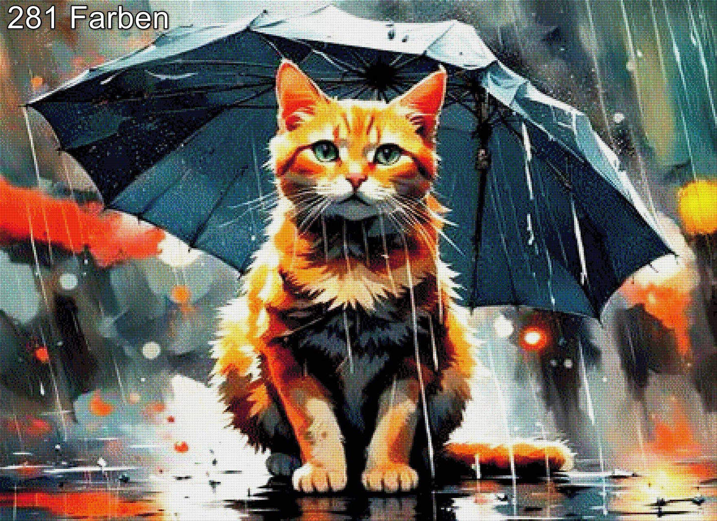 Katze im Regen - Diamond Painting
