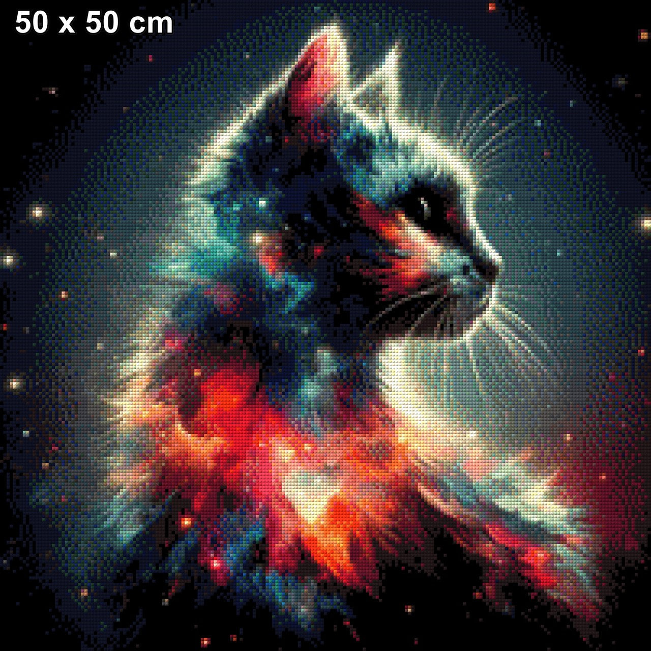 Katze mit brennendem Herz - Diamond Painting