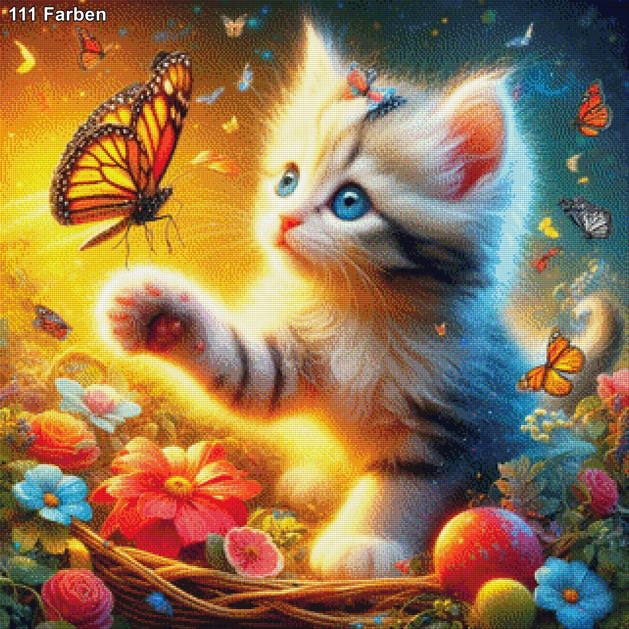 Katze mit Schmetterlinge - Diamond Painting