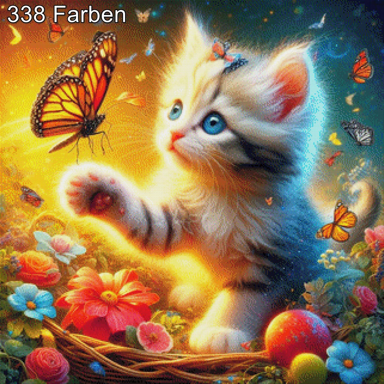 Katze mit Schmetterlinge - Diamond Painting
