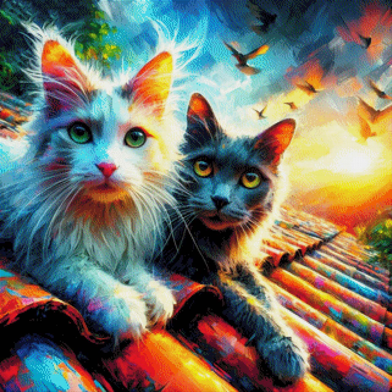 Mimmi und Philli auf dem Dach - Diamond Painting