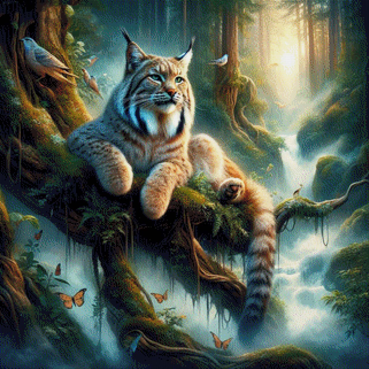 Waldgeist, Luchs im Wald - Diamond Painting