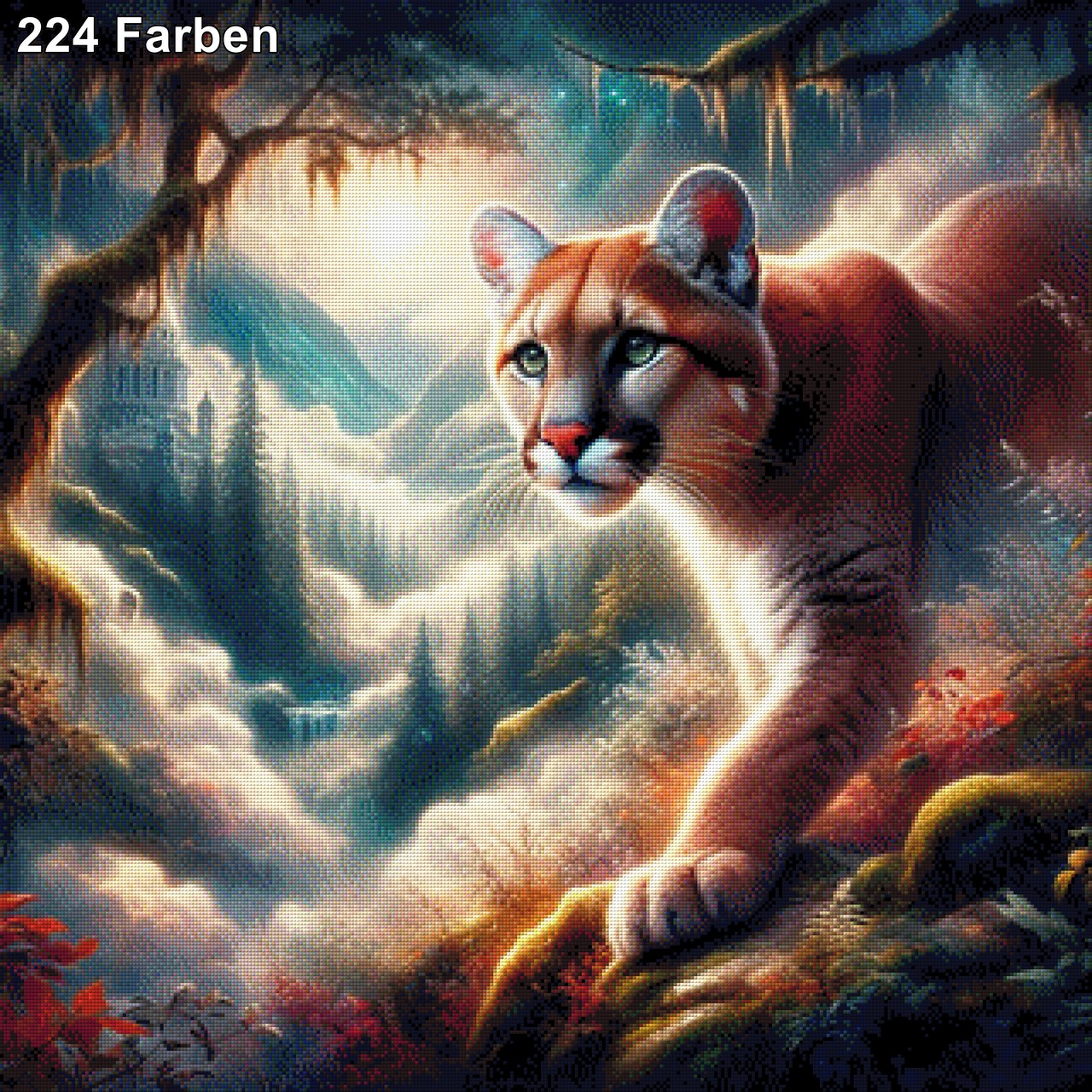 Tempelwächter, Puma im Gebirge - Diamond Painting