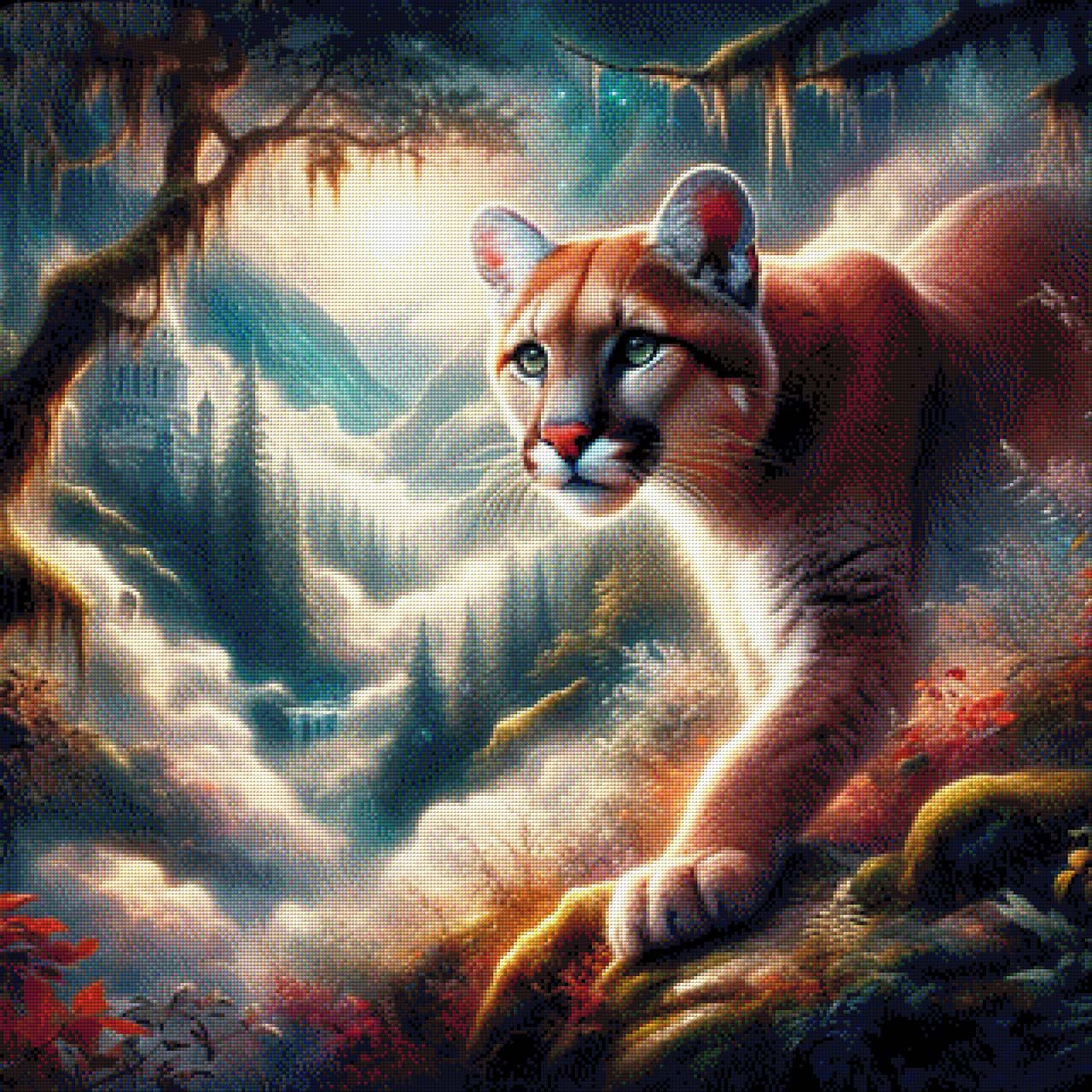 Tempelwächter, Puma im Gebirge - Diamond Painting