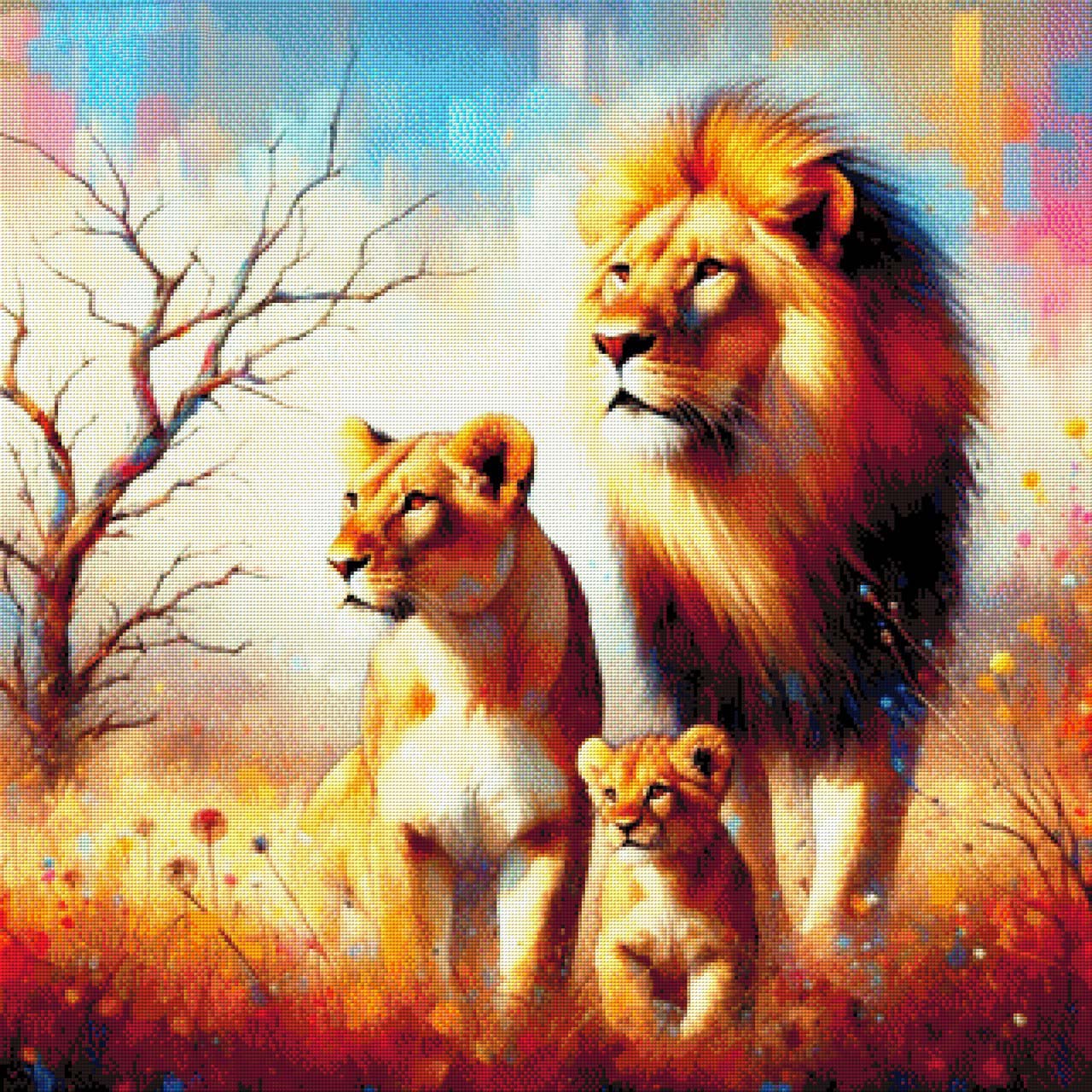 Löwenheim, Löwenfamilie - Diamond Painting