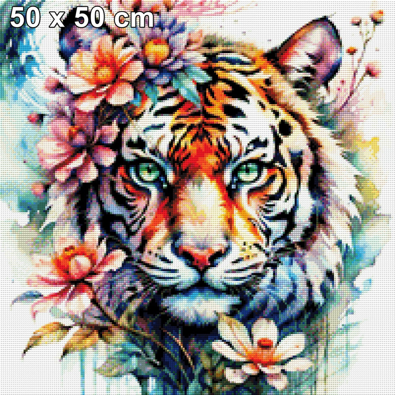 Blütentiger, Tiger mit Blumen - Diamond Painting