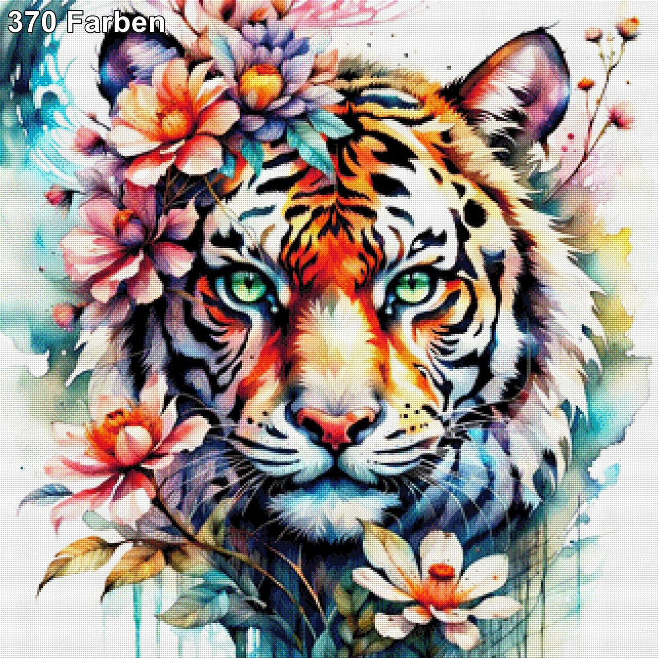 Blütentiger, Tiger mit Blumen - Diamond Painting