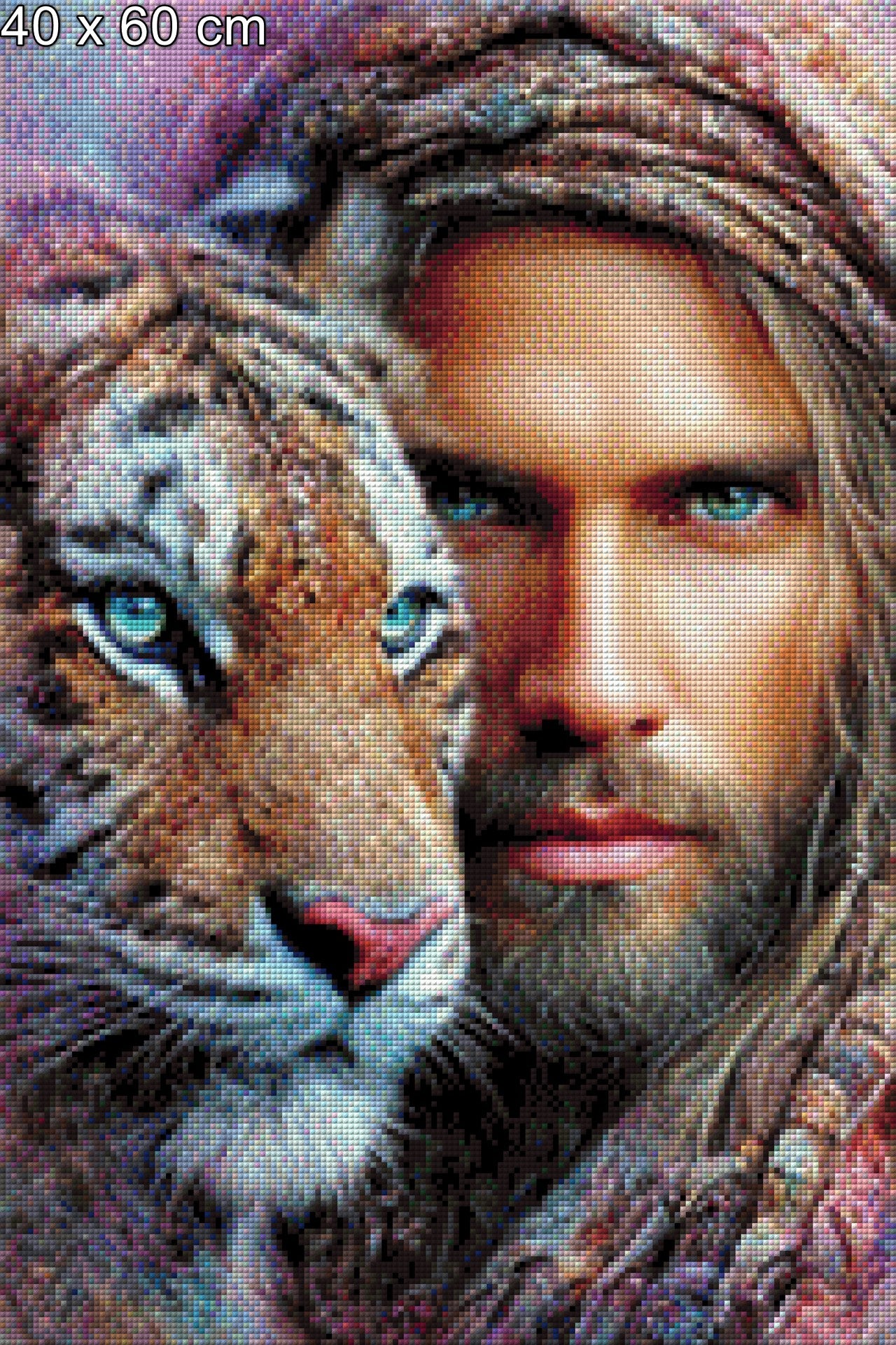 Diamond Painting Gesichter von Mann und Tiger
