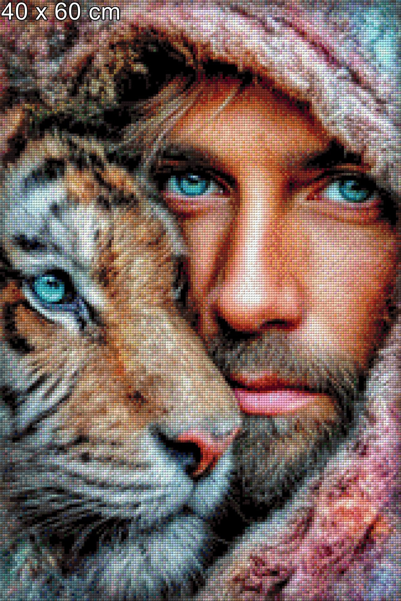 Diamond Painting Mann mit Tiger blaue Augen