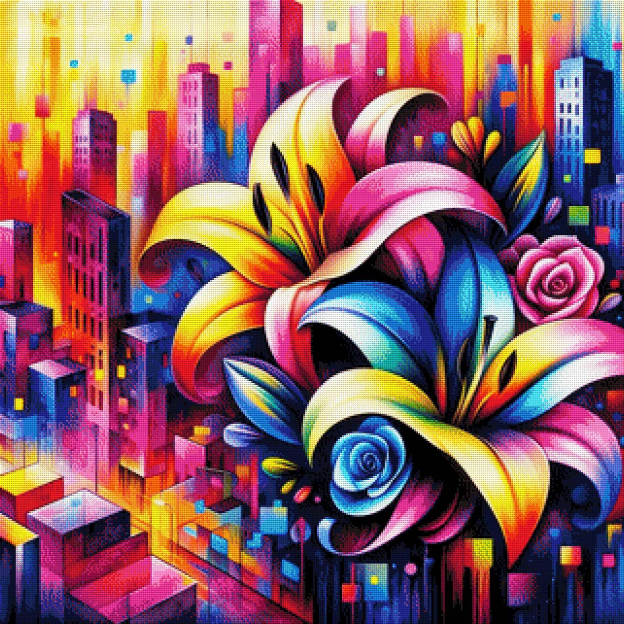 Abstrakte Lilien - Diamond Painting