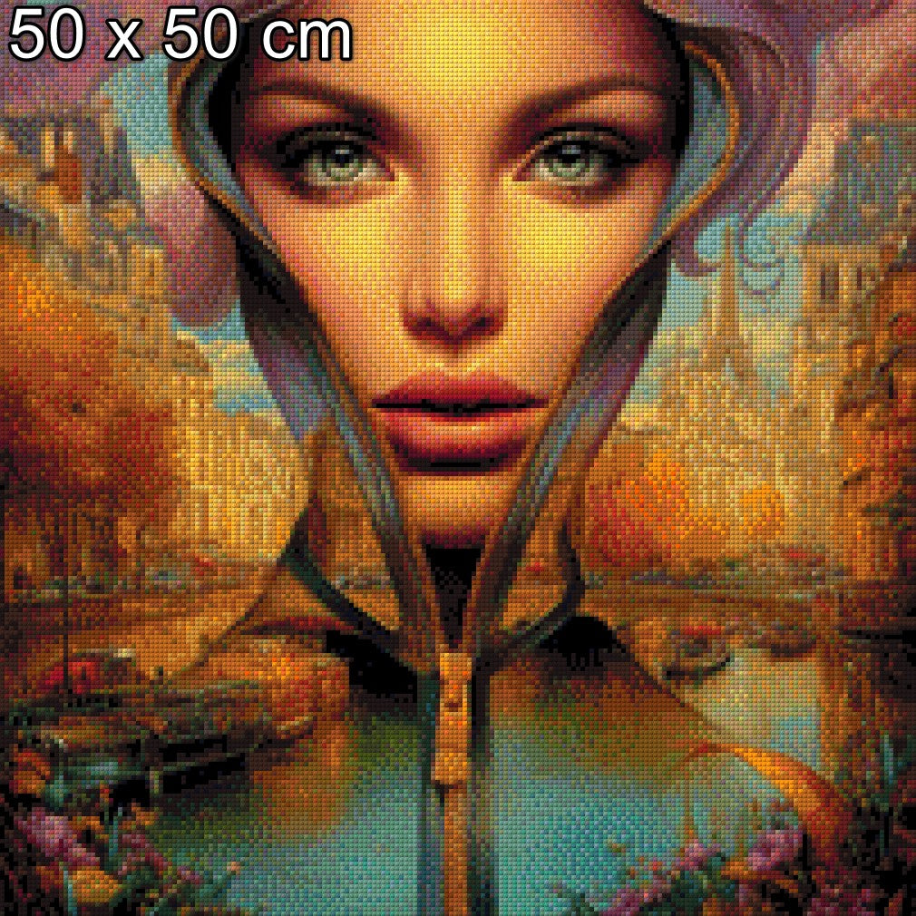 Diamond Painting Frauengesicht in Pariser Skyline modern