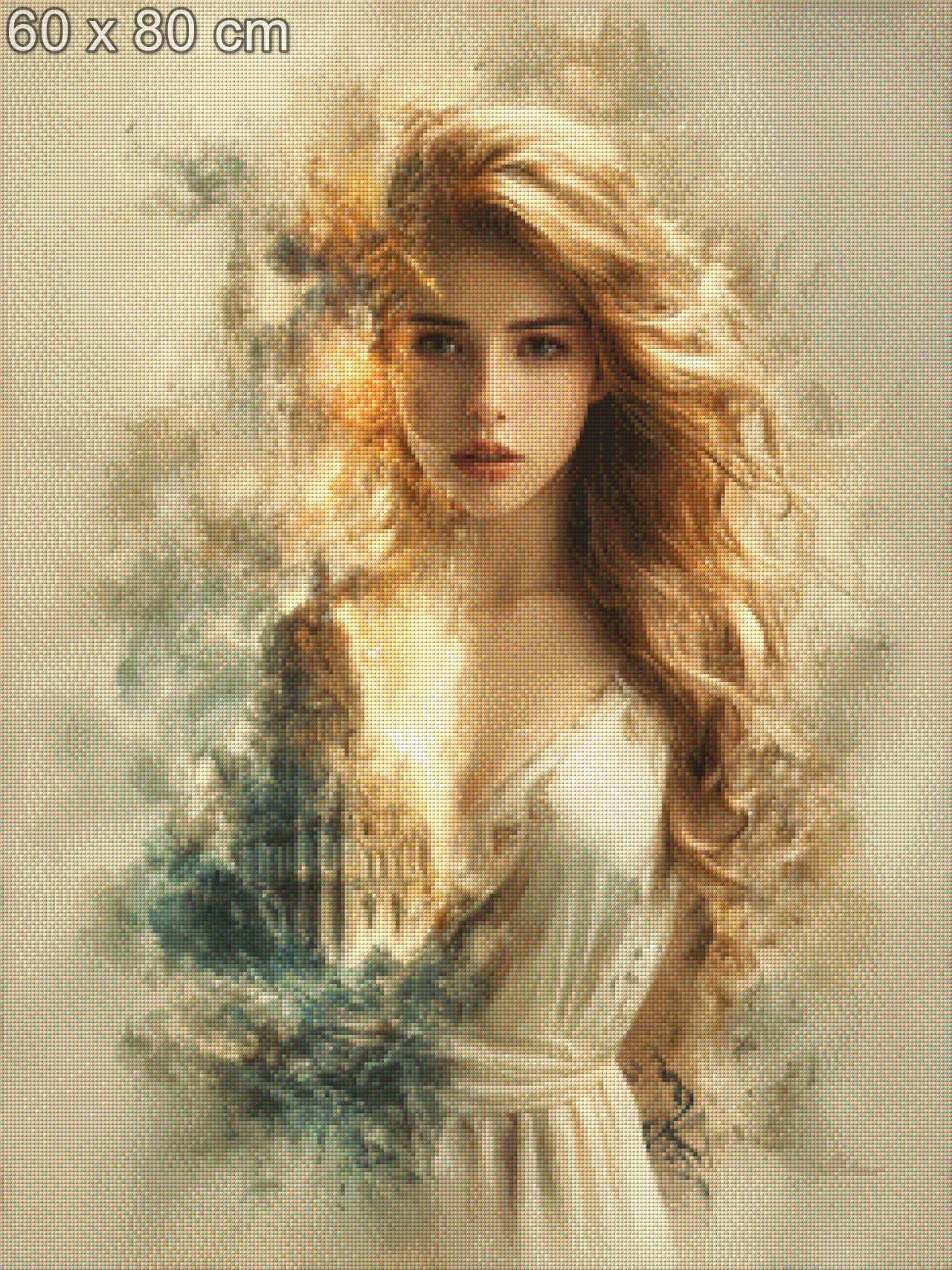 Diamond Painting Frau mit brennender Ruine
