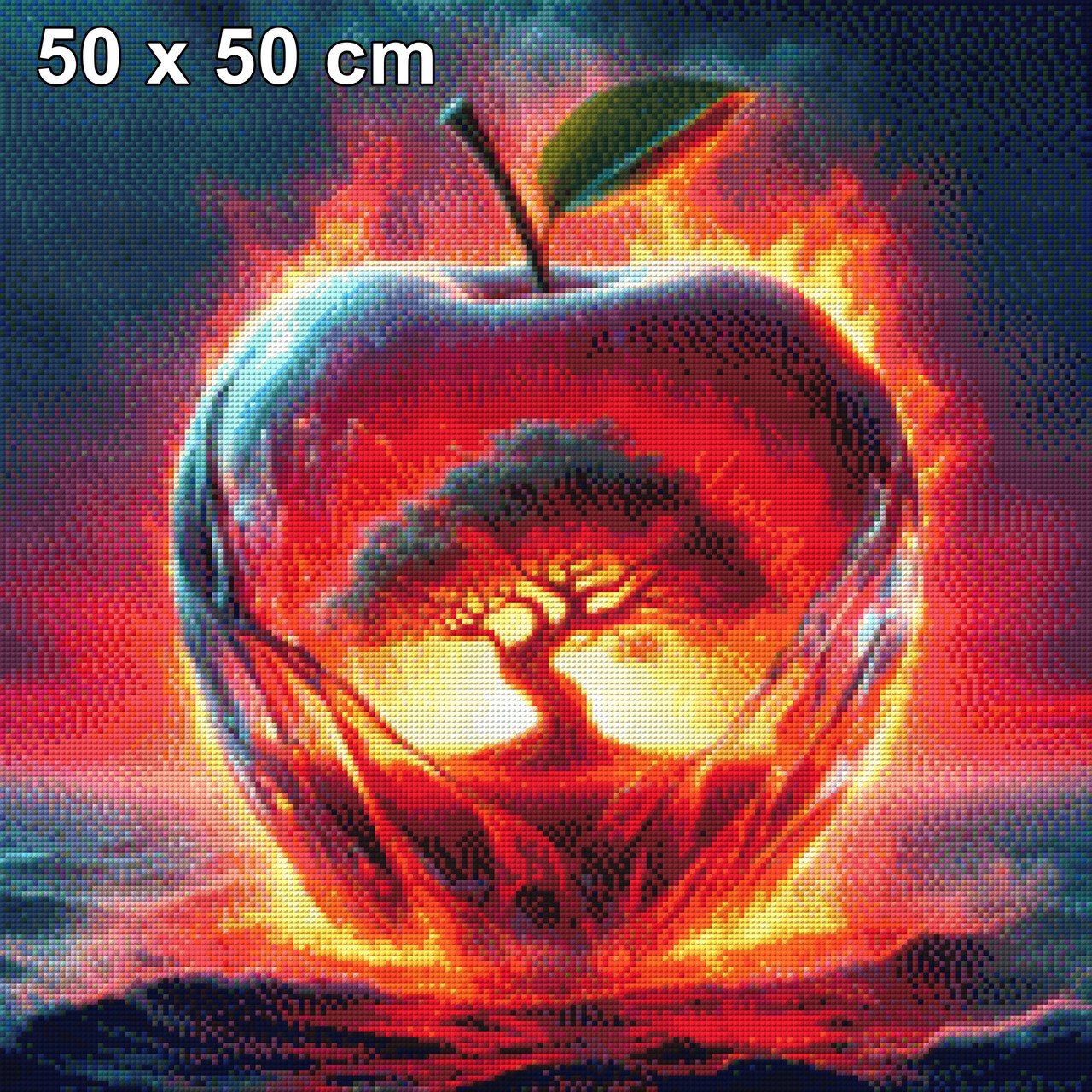 Apfel in Flammen - Diamond Painting