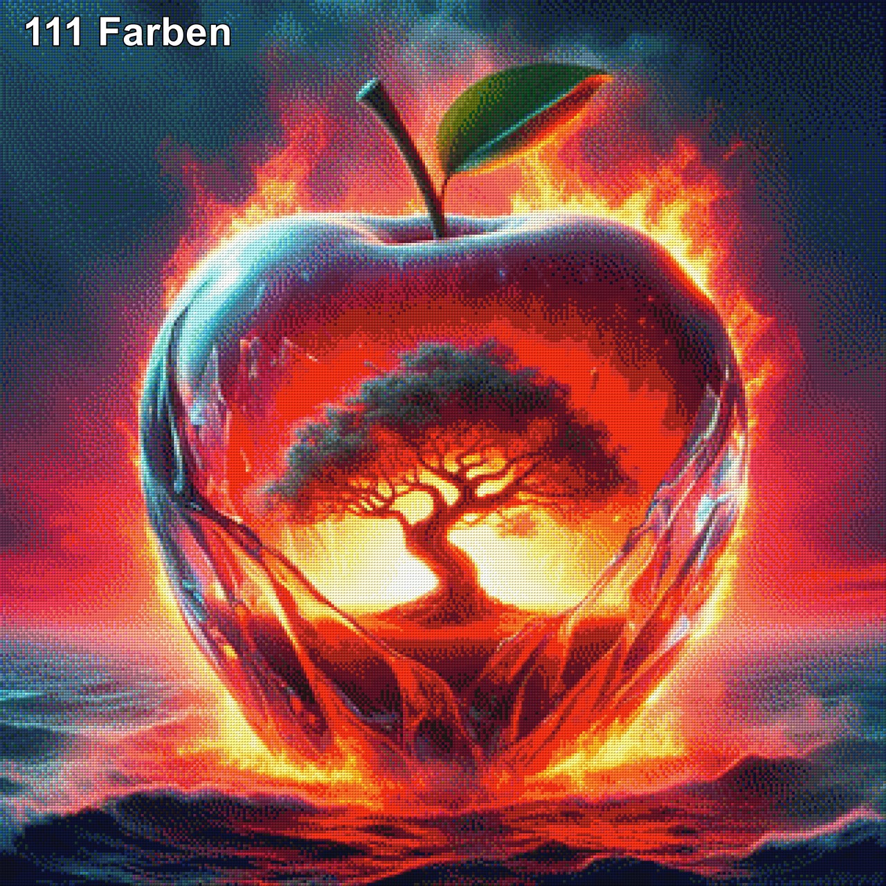 Apfel in Flammen - Diamond Painting
