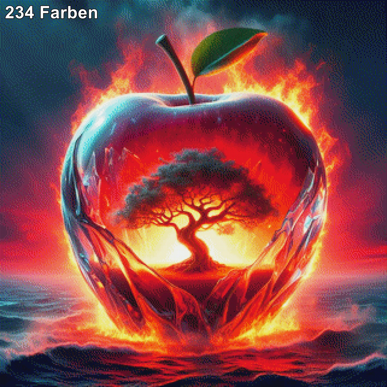 Apfel in Flammen - Diamond Painting