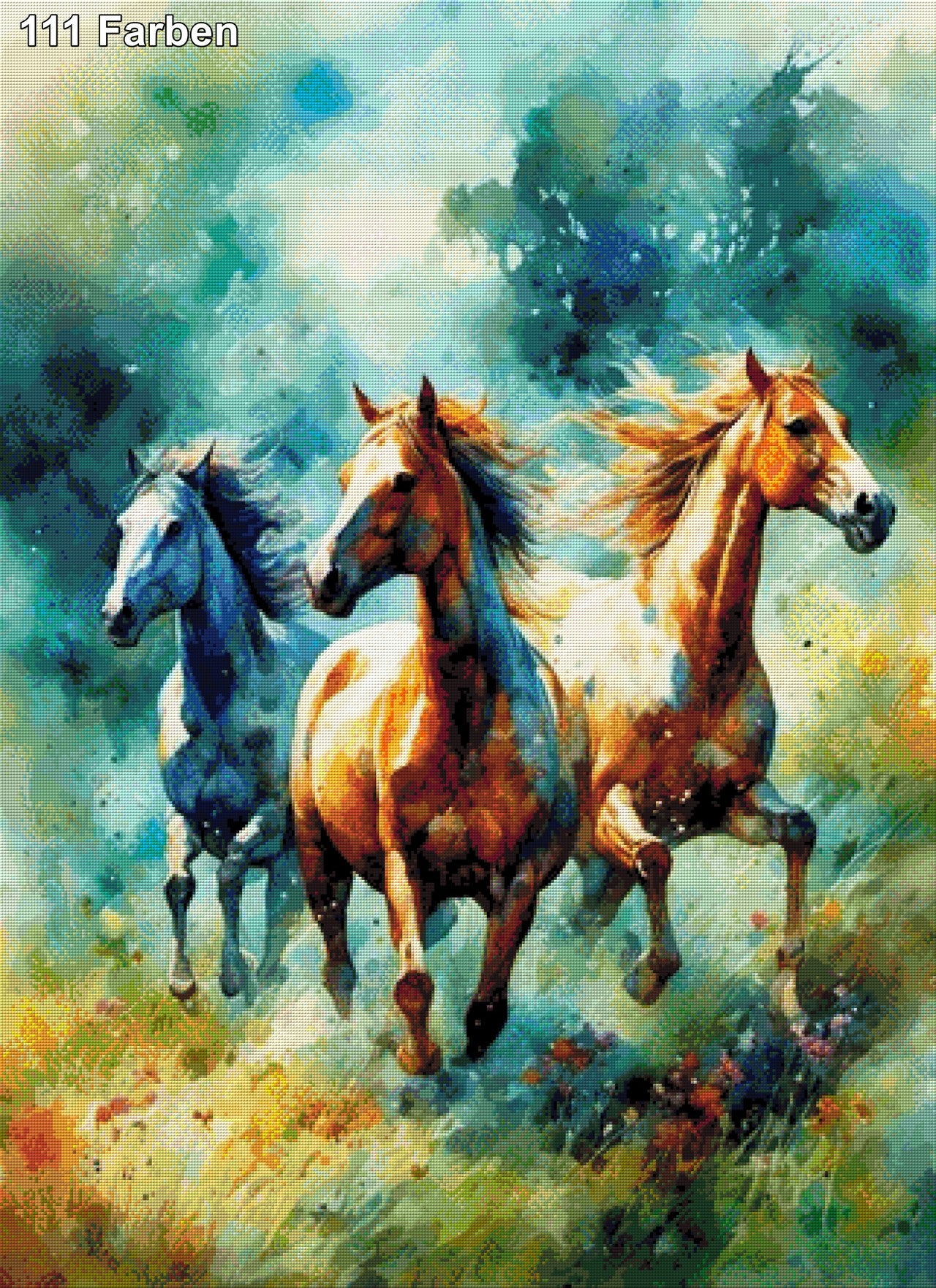 Pferde in der Wiese Aquarell - Diamond Painting