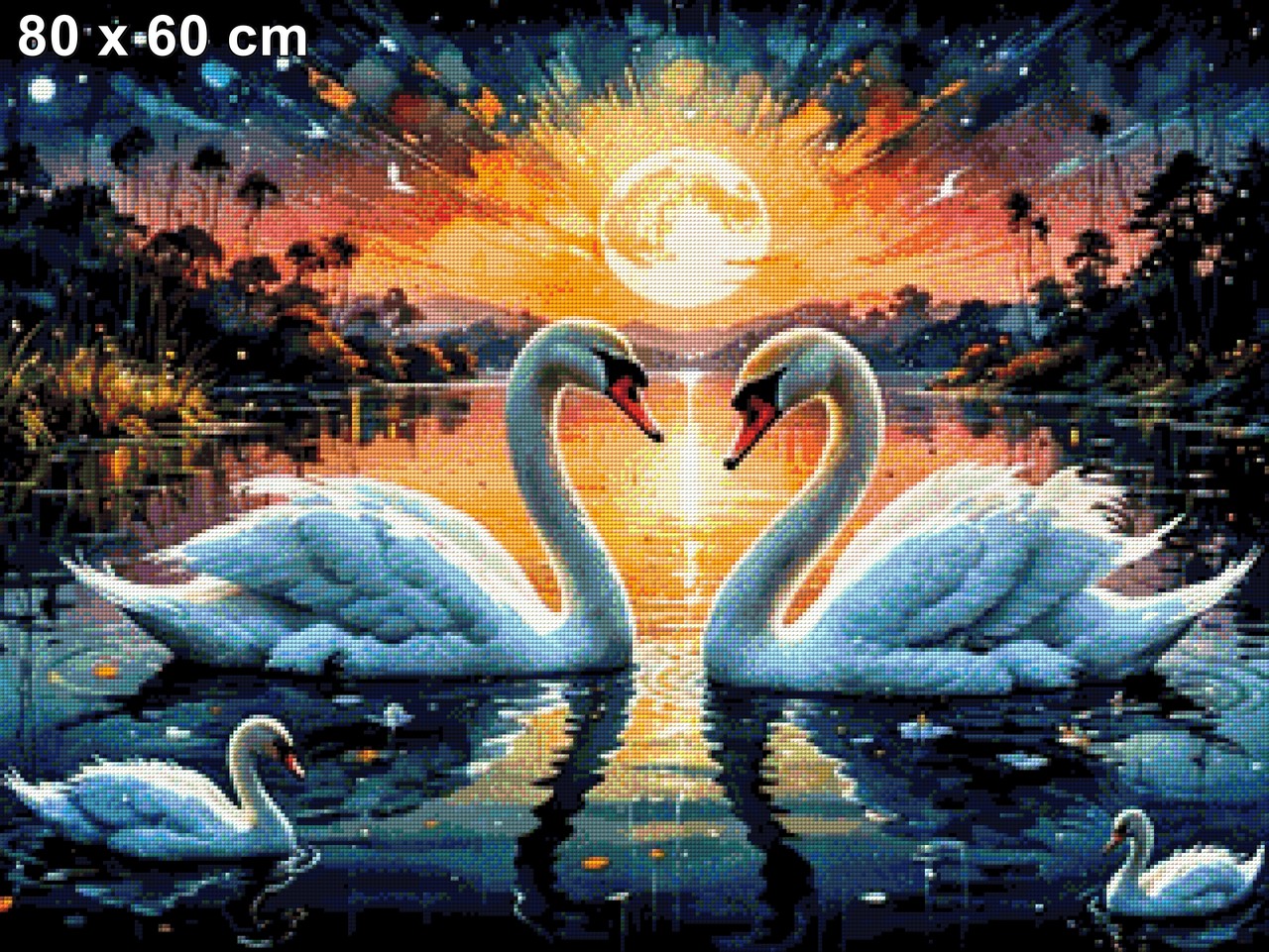 Schwanenfamilie im Sonnenuntergang - Diamond Painting
