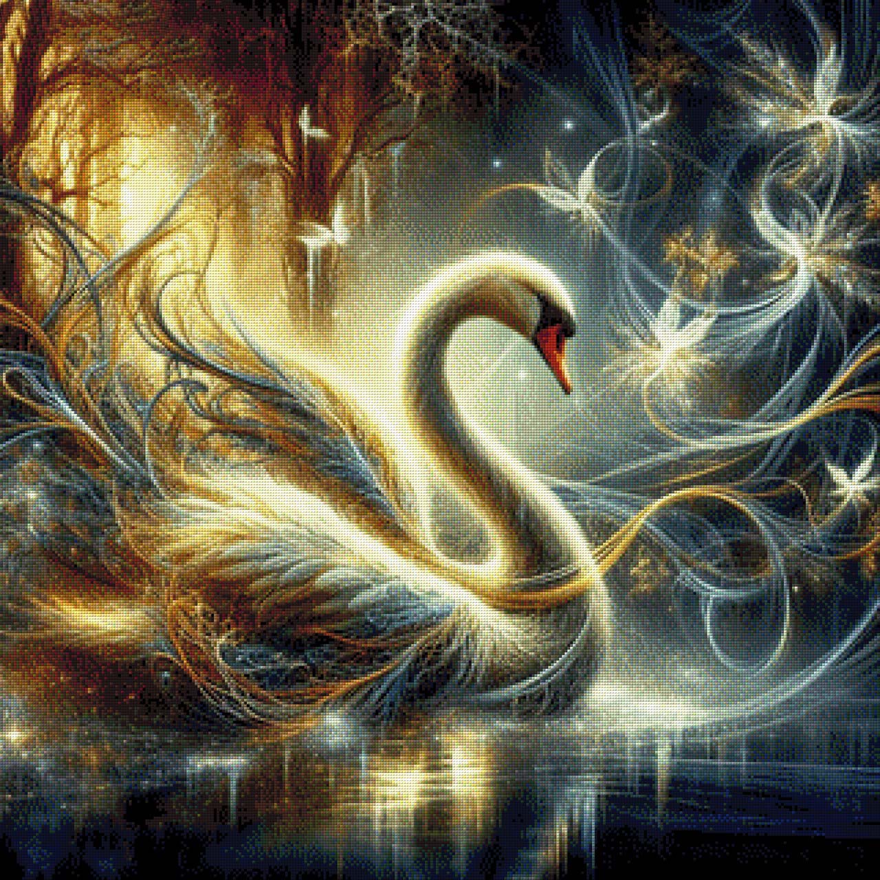 Schwan im Feenwald - Diamond Painting