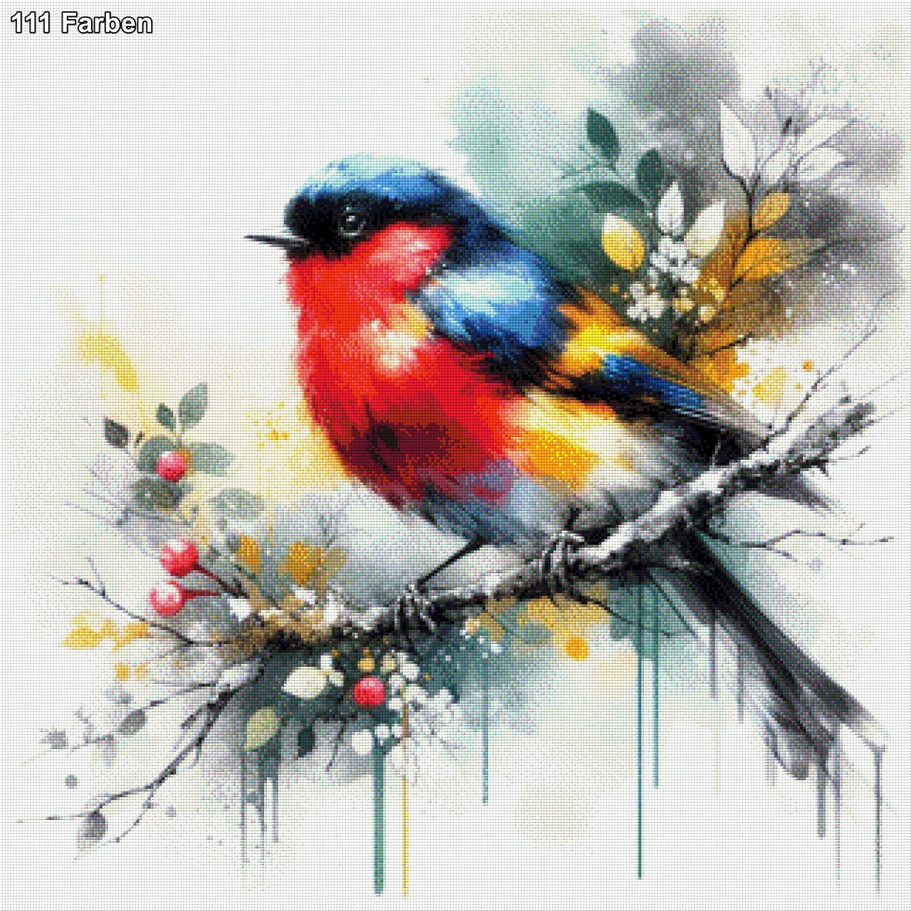 Rotkelchen auf Ast - Diamond Painting