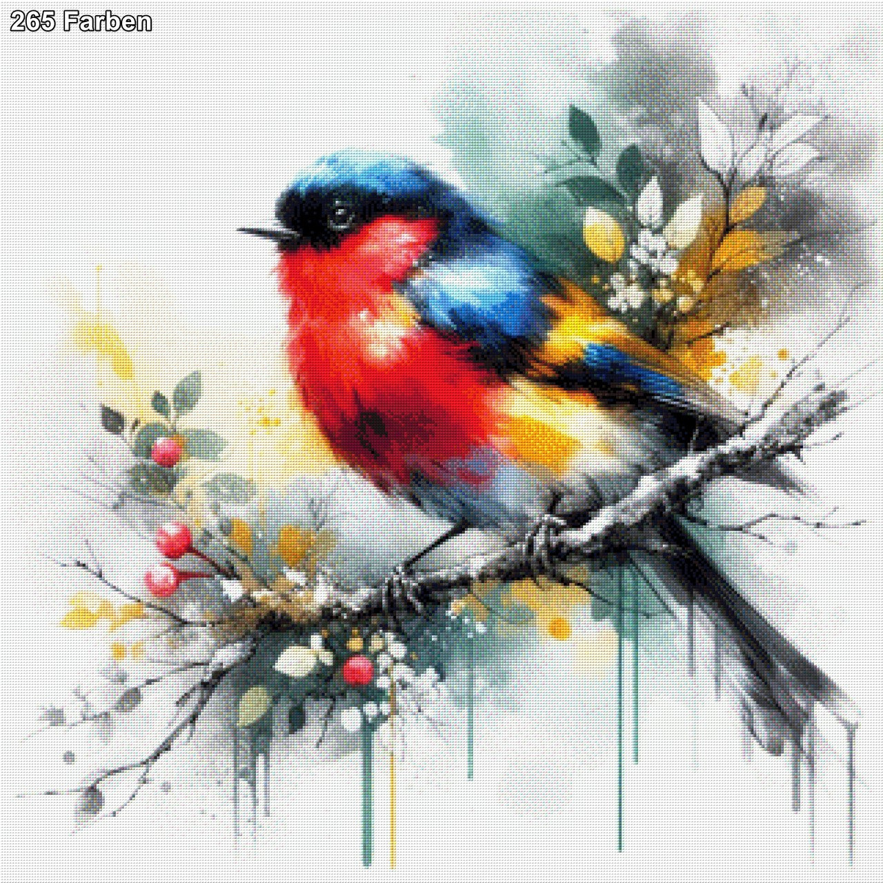 Rotkelchen auf Ast - Diamond Painting
