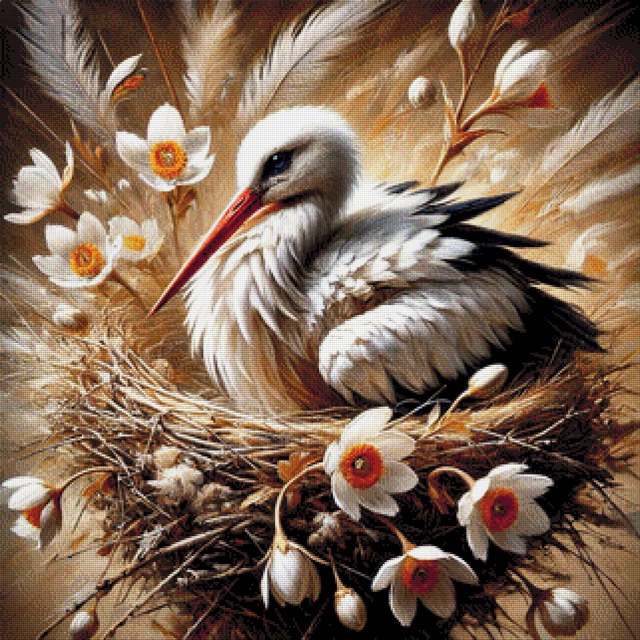 Storch im Nest - Diamond Painting
