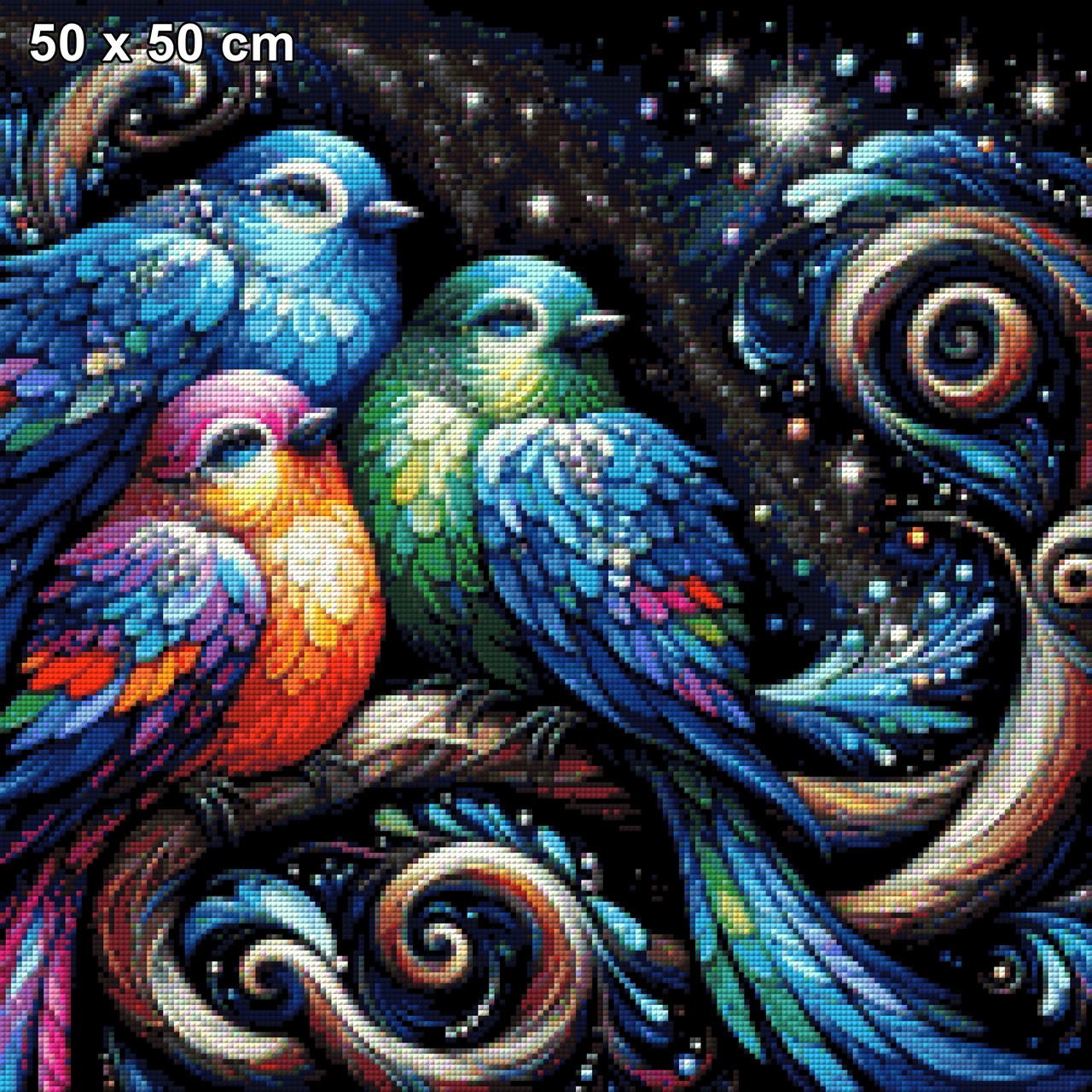 Buntes Vogeltrio - Diamond Painting