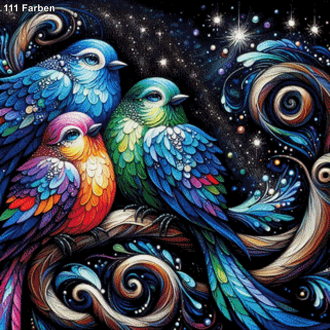Buntes Vogeltrio - Diamond Painting