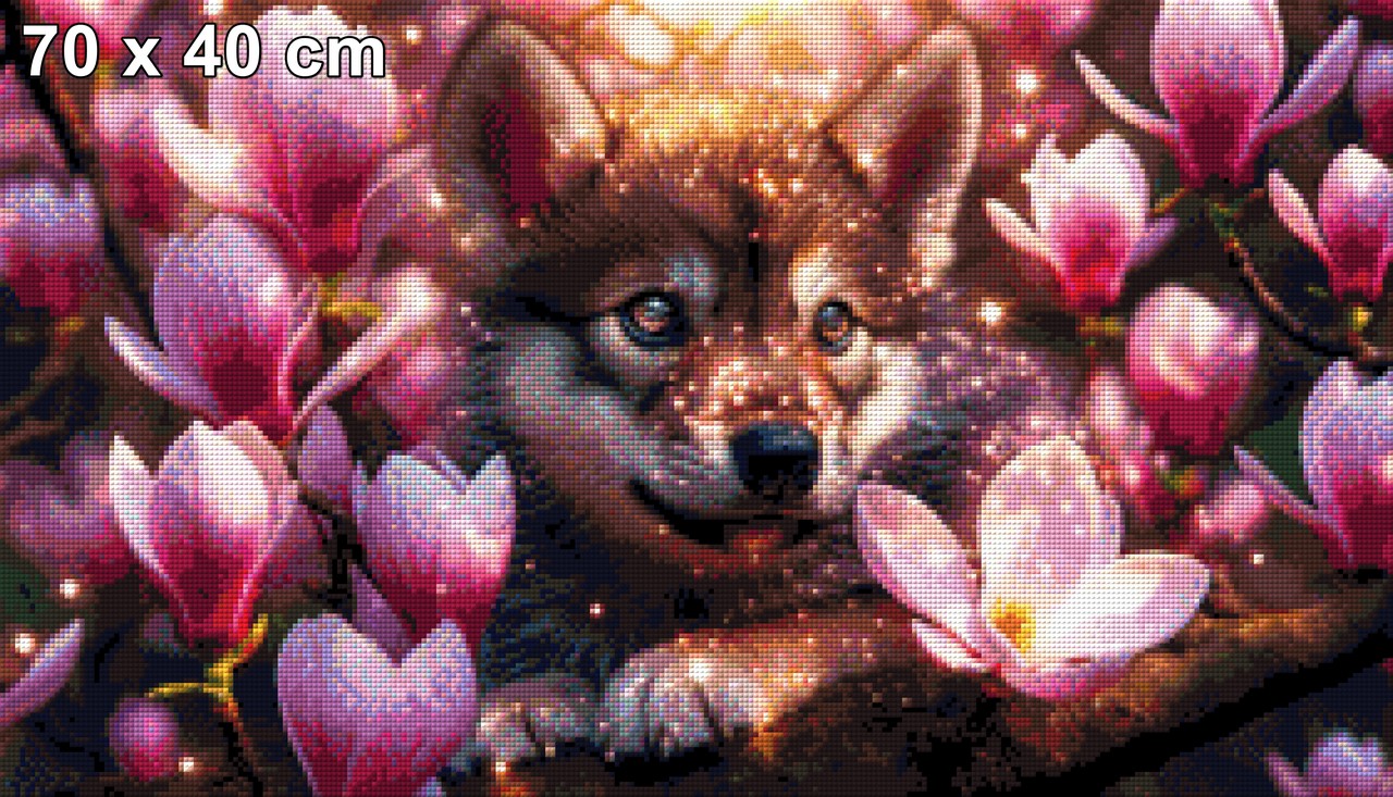 Kleiner Wolf im Magnolienbaum - Diamond Painting