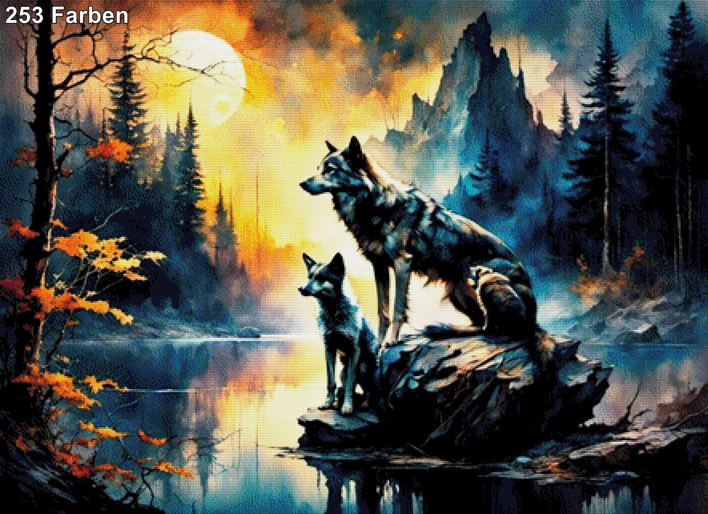 Mama Wolf im Mondschein - Diamond Painting