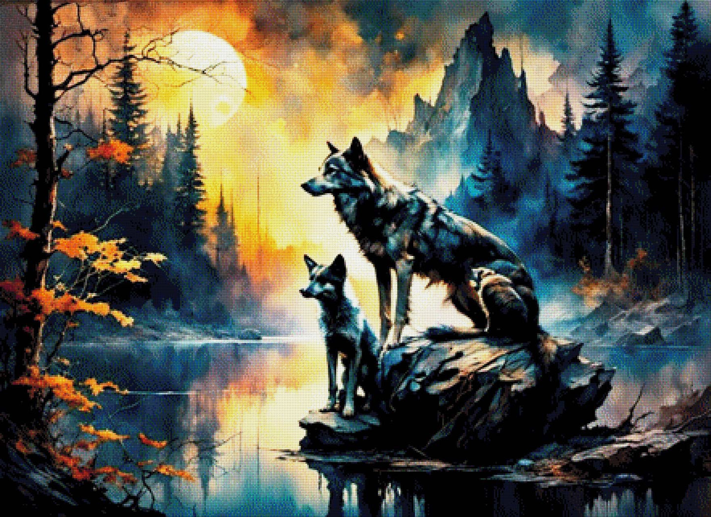 Mama Wolf im Mondschein - Diamond Painting