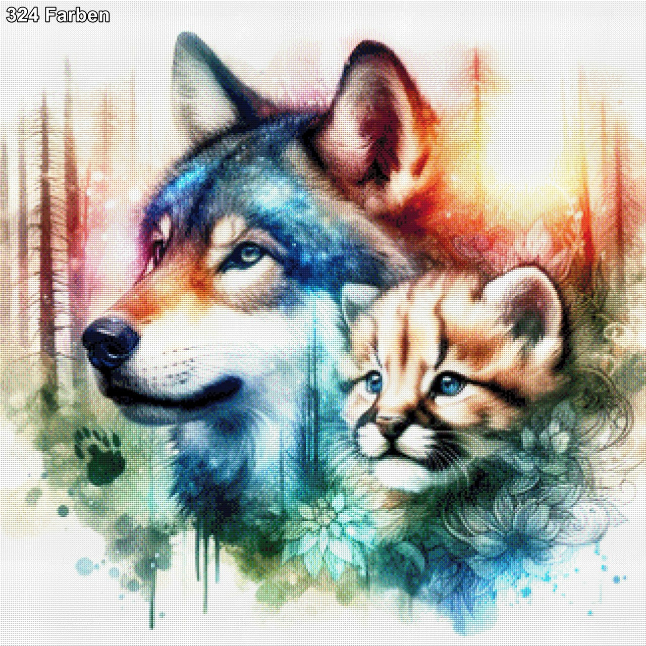 Wolf als Pflegemutter - Diamond Painting