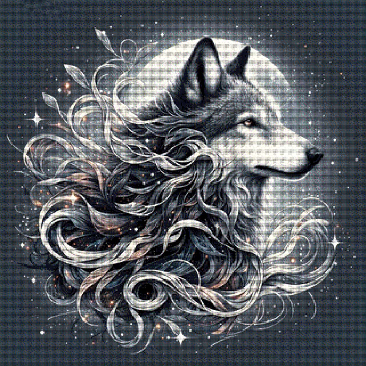 Wolf Schwarz/weiß - Diamond Painting