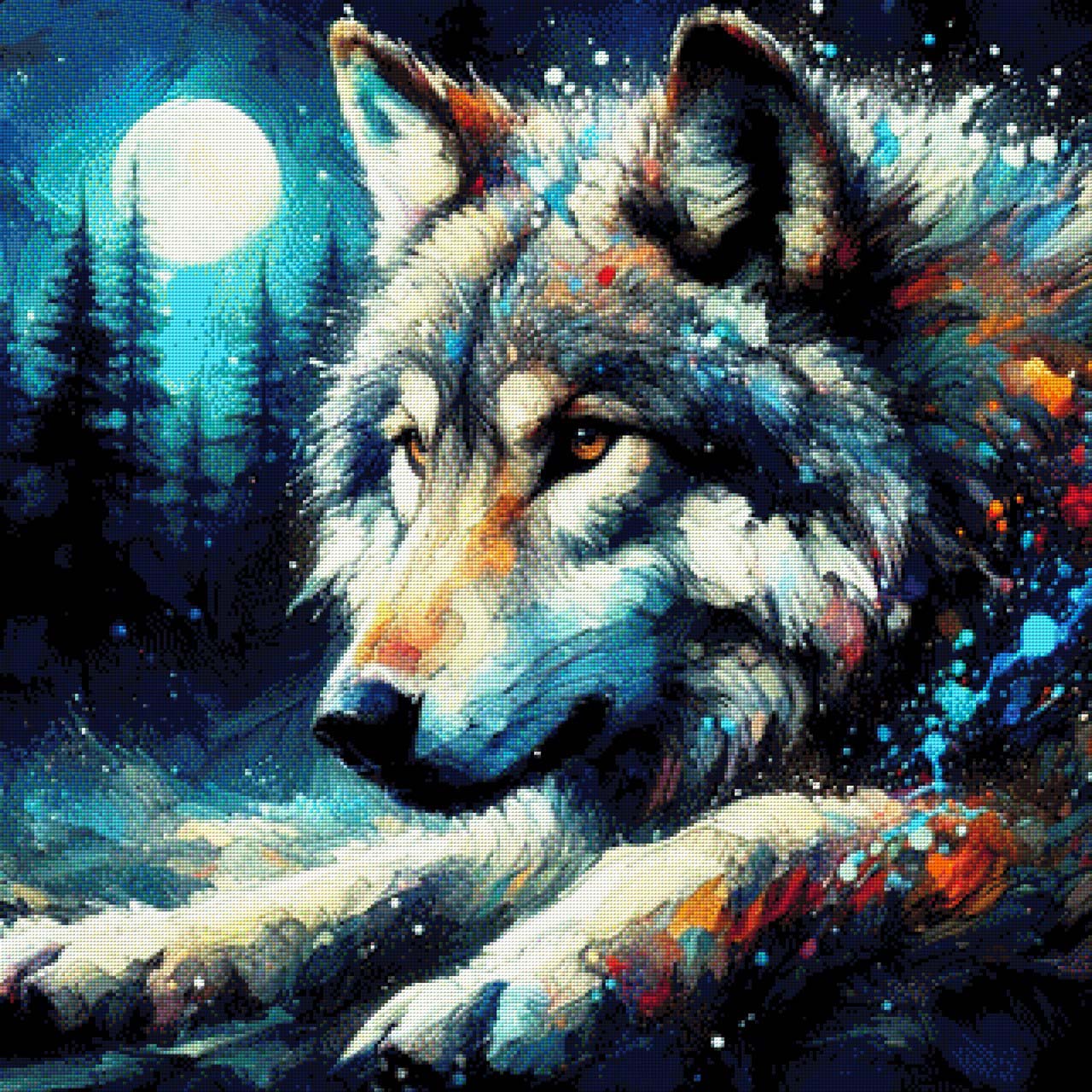 Farbiger Wolf - Diamond Painting