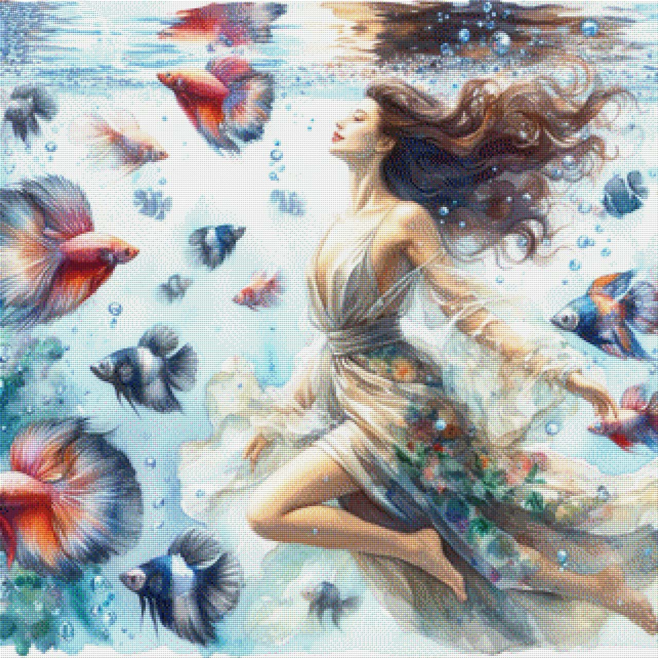 Frau mit Fischen - Diamond Painting