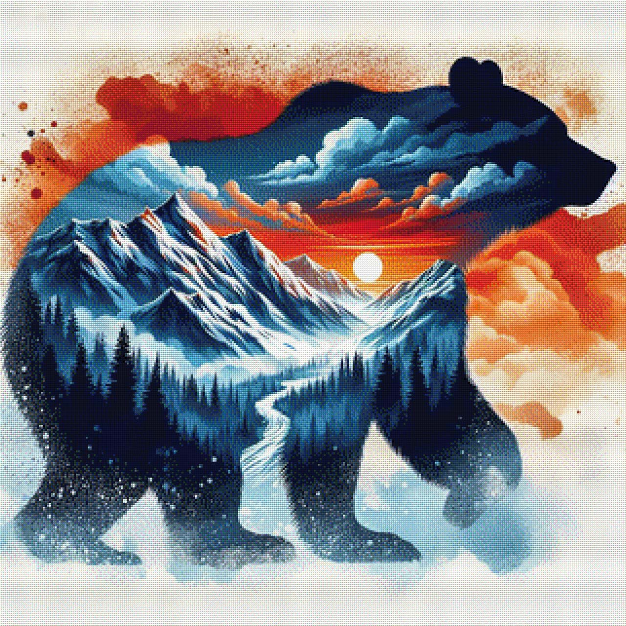 Bärenglut, Bär im Sonnenuntergang - Diamond Painting