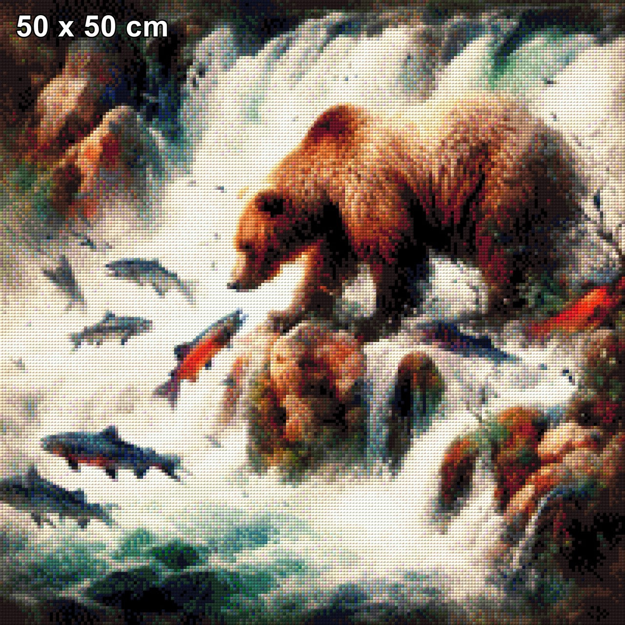 Flussjäger, Bär auf Lachsfang - Diamond Painting