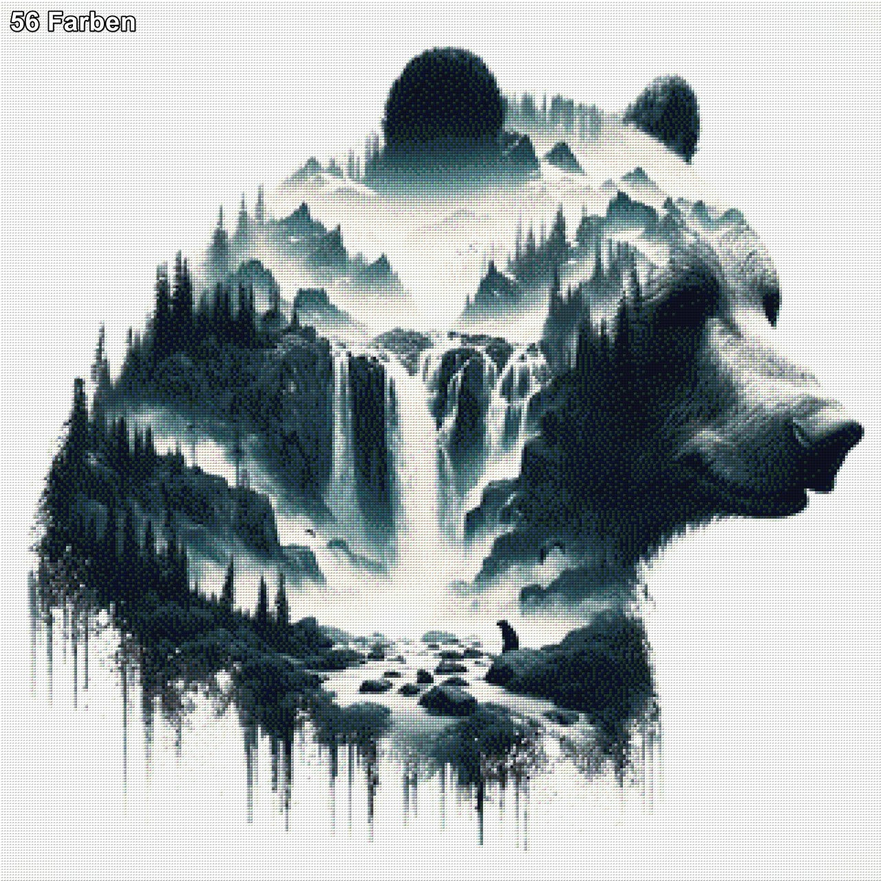 Wildquell, Gebirge mit Wasserfall im Bär - Diamond Painting